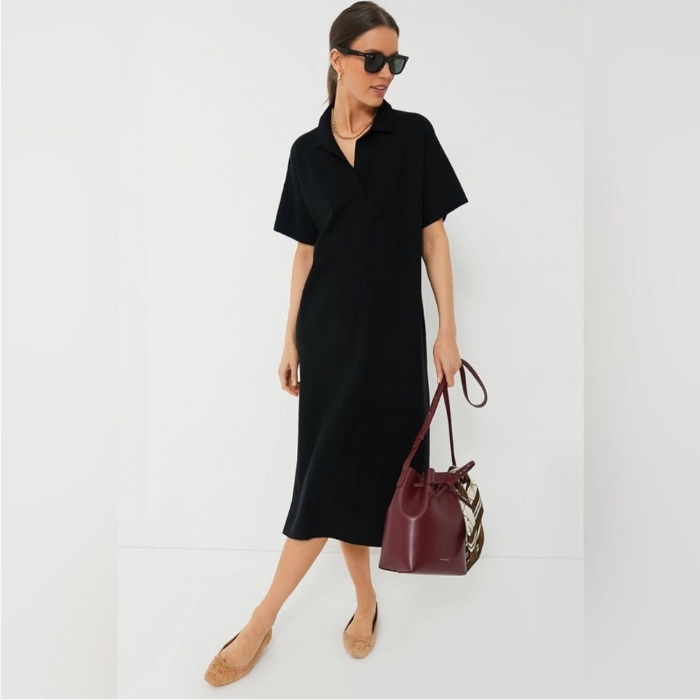 Tuckernuck Black Channing Polo Oversized Midi Dress Womens XS Shift Collared‎